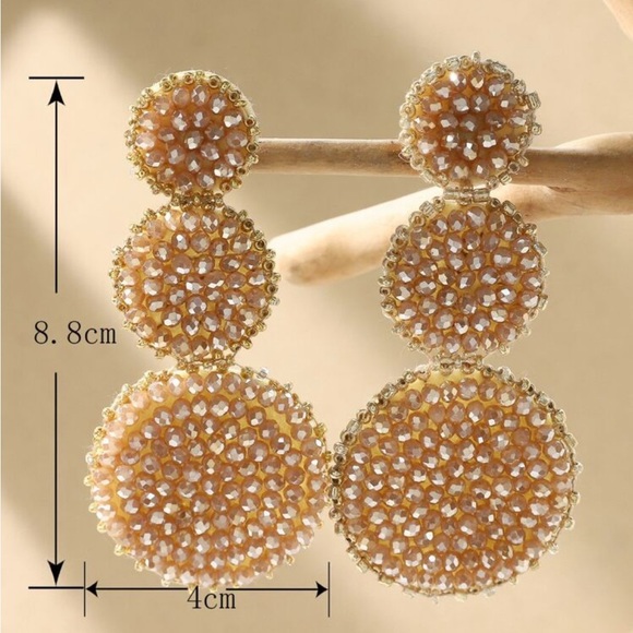 ANTHROPOLOGIE | Round blush sparkly bead statement  drop earrings - Picture 3 of 3